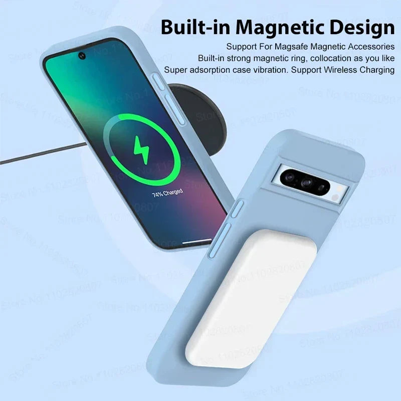 Luxury MagSafe Magnetic Case for Google Pixel 8 7 6 Silicone Wireless Charging Shockproof Case