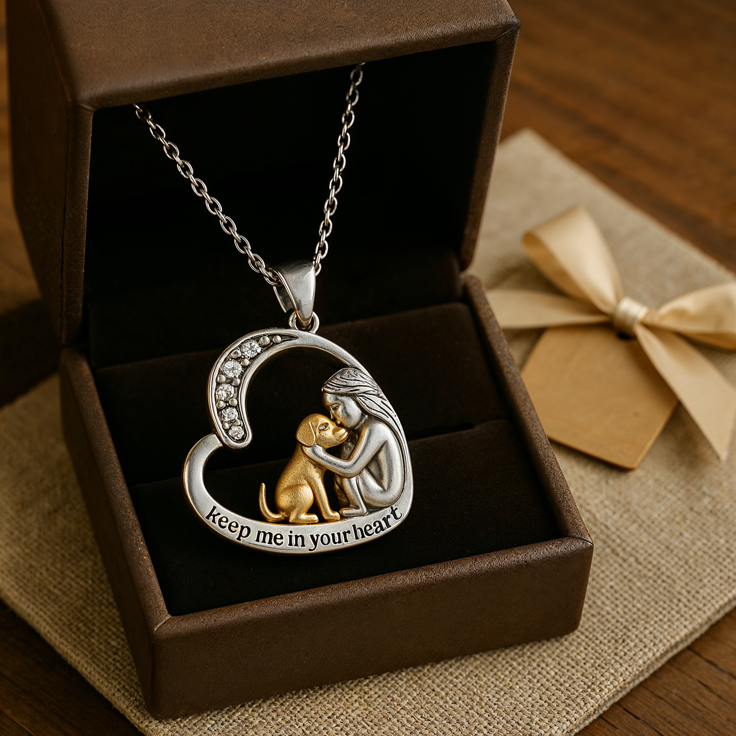 BowLift | SilverHeart | Silver Necklace with Heart Dog and Zirconia Stone