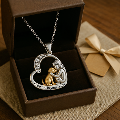 BowLift | SilverHeart | Silver Necklace with Heart Dog and Zirconia Stone
