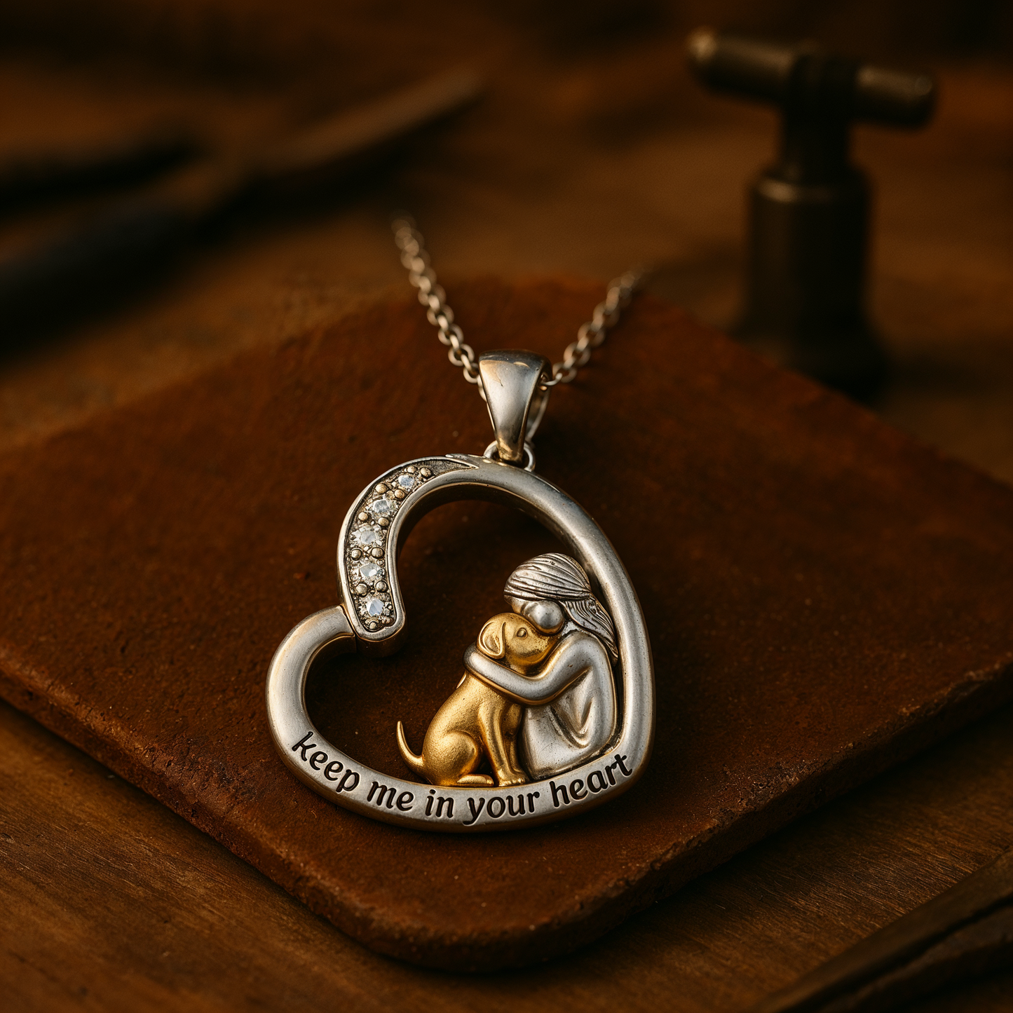 BowLift | SilverHeart | Silver Necklace with Heart Dog and Zirconia Stone