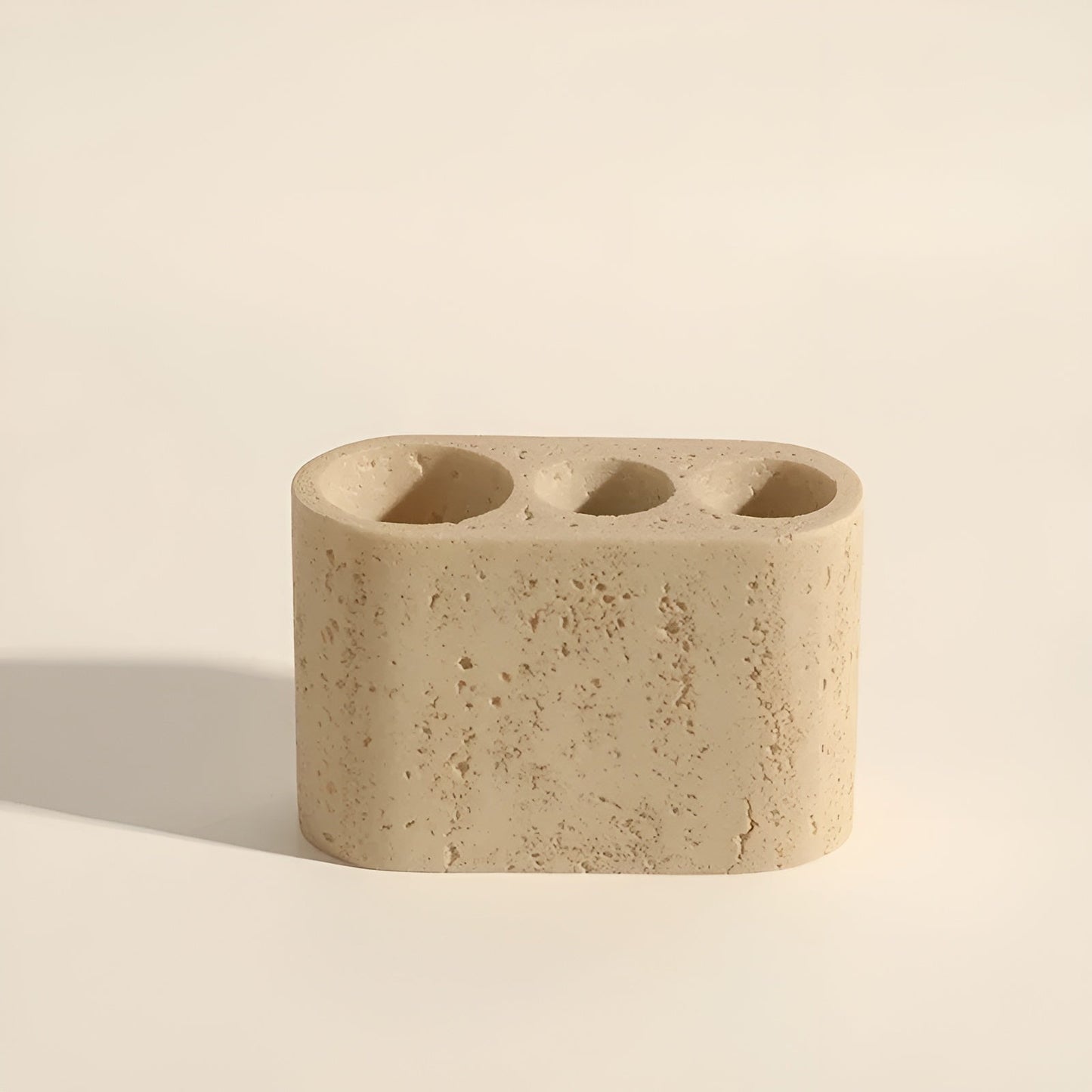Toothbrush holder made of natural stone – with soap dispenser and tray | Elegant bathroom accessories made of travertine