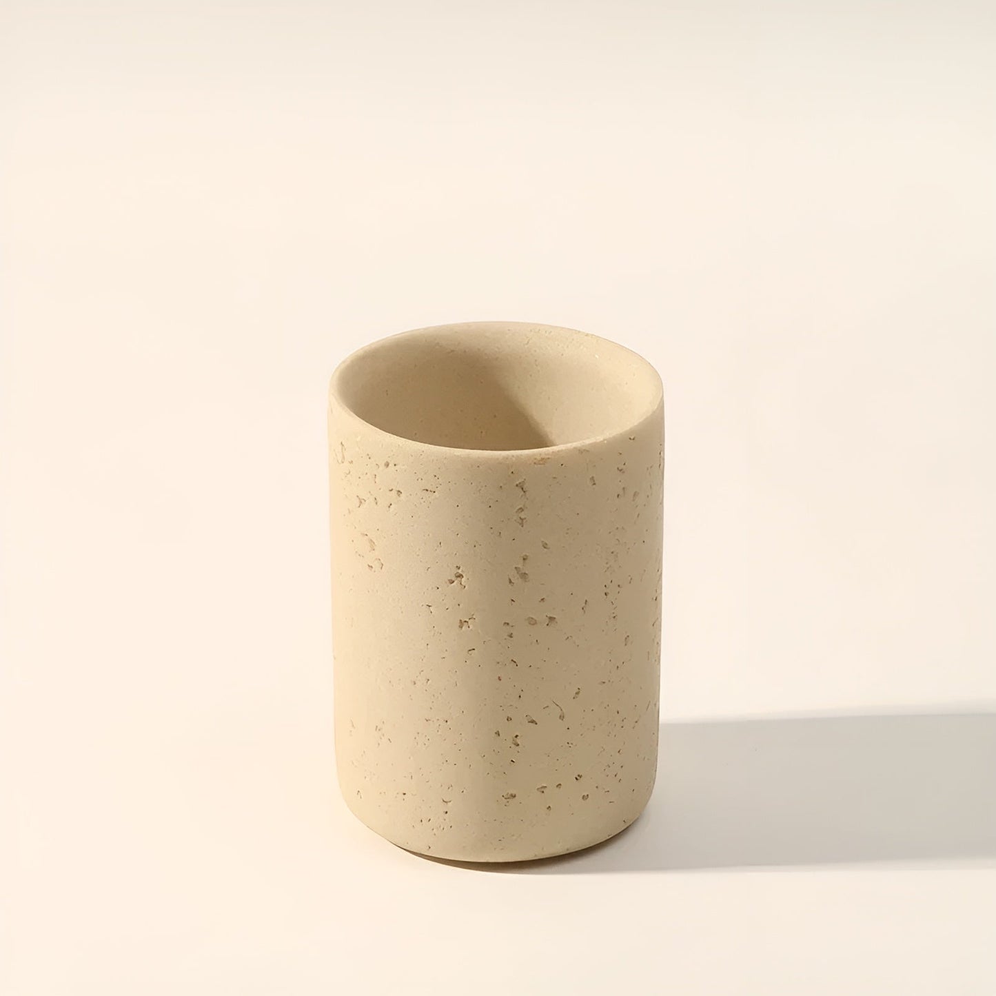 Toothbrush holder made of natural stone – with soap dispenser and tray | Elegant bathroom accessories made of travertine