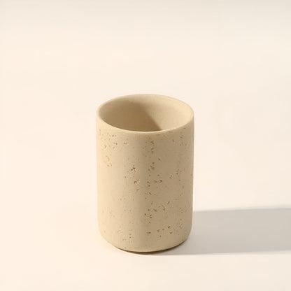 Toothbrush holder made of natural stone – with soap dispenser and tray | Elegant bathroom accessories made of travertine