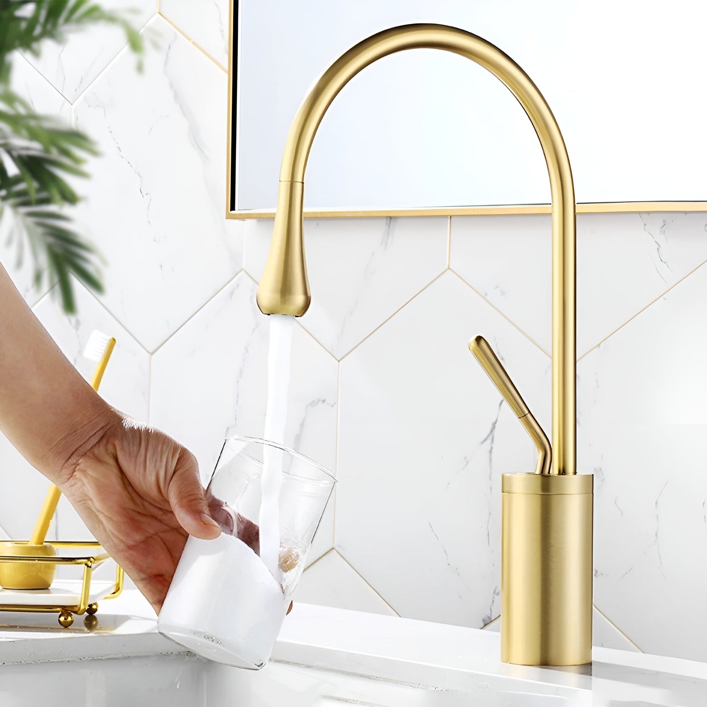 Basin mixer tap with a brushed finish – Deck-mounted tap, hot and cold mixer, brass fitting for residential use