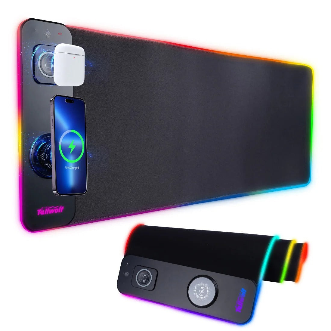 BowLift | Wireless Charging Desk Mat | RGB Dual Charging Pad for iPhone, Keyboard & Mouse, Premium Desk Mat