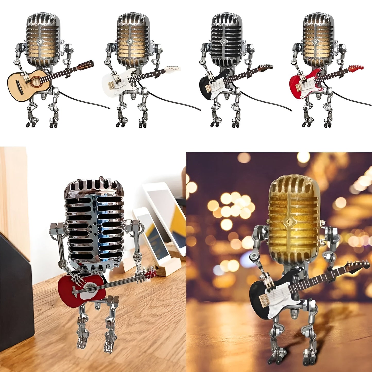 Robot lamp with guitar – Vintage-style LED decoration for the desk