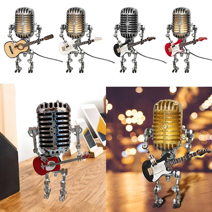 Robot lamp with guitar – Vintage-style LED decoration for the desk