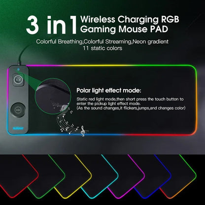BowLift | Wireless Charging Desk Mat | RGB Dual Charging Pad for iPhone, Keyboard & Mouse, Premium Desk Mat