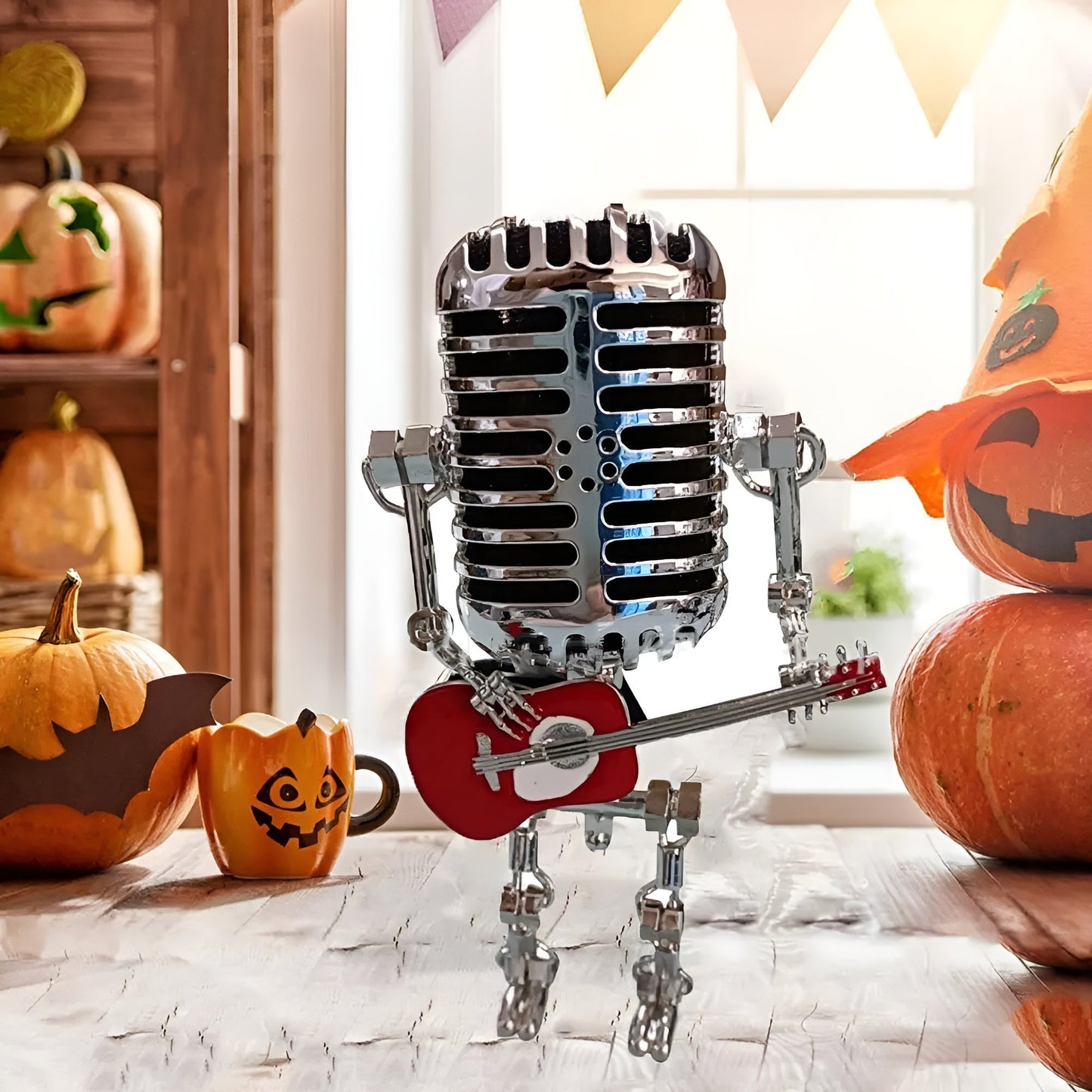 Robot lamp with guitar – Vintage-style LED decoration for the desk
