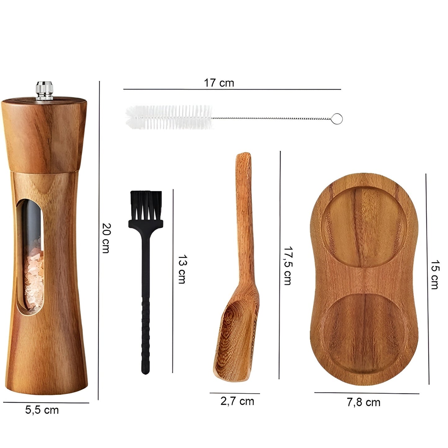 Manual salt and pepper mills – Wood design with acrylic glass window | Set of 2