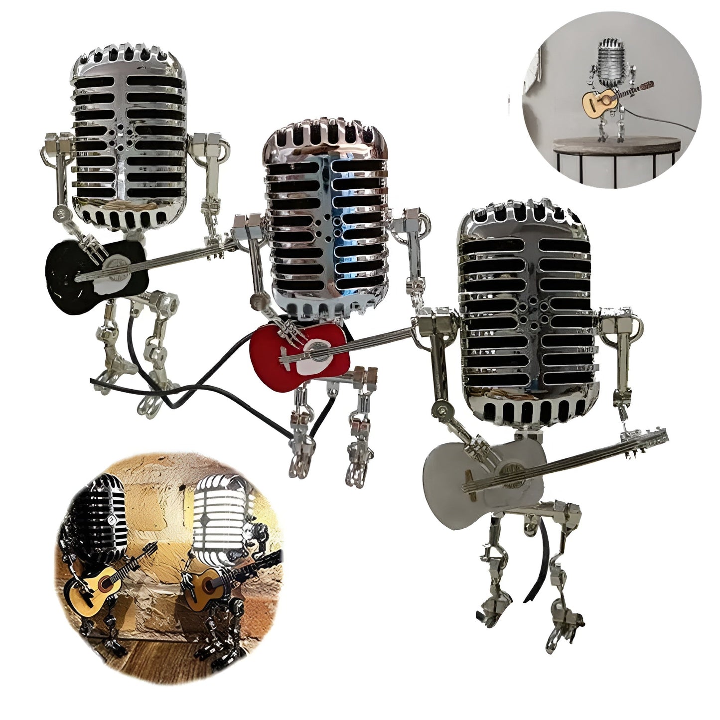 Robot lamp with guitar – Vintage-style LED decoration for the desk
