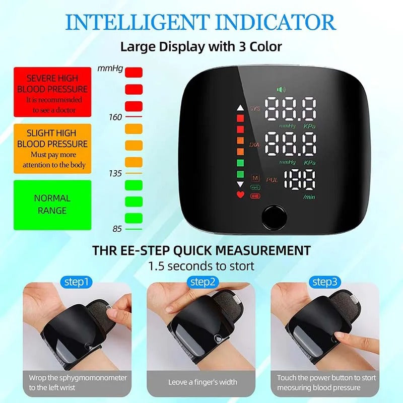 Skanto | Smart Wrist Blood Pressure Monitor – Electronic Portable Sphygmomanometer with Voice Prompts