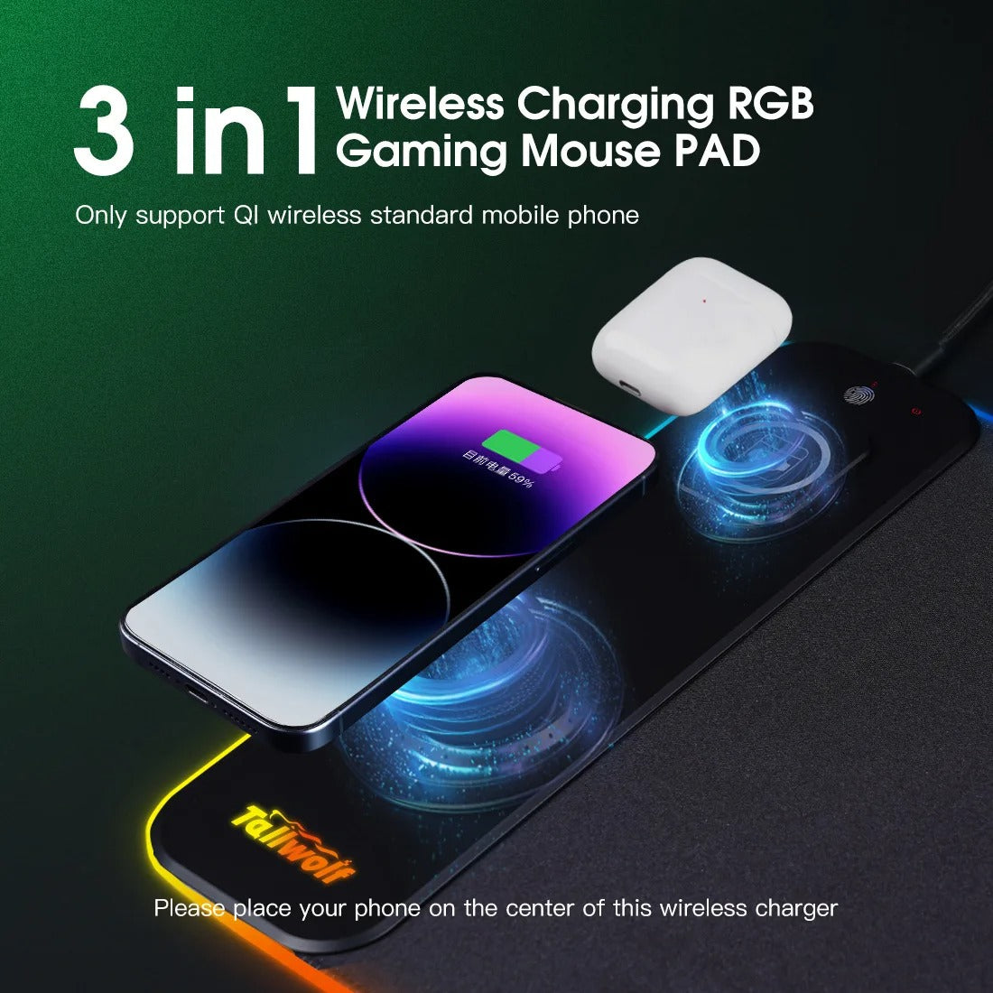 BowLift | Wireless Charging Desk Mat | RGB Dual Charging Pad for iPhone, Keyboard & Mouse, Premium Desk Mat