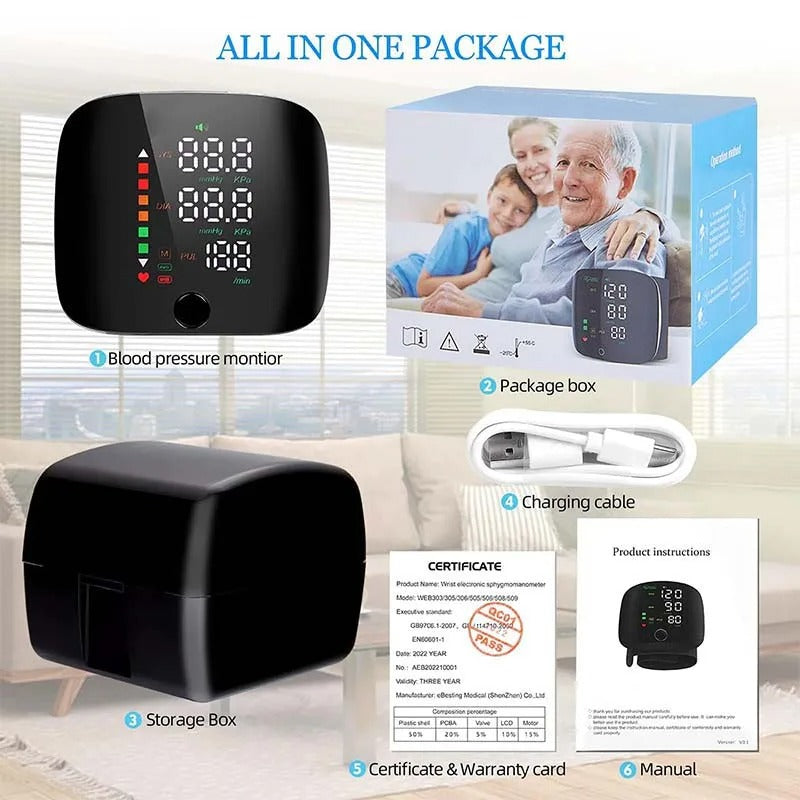 Skanto | Smart Wrist Blood Pressure Monitor – Electronic Portable Sphygmomanometer with Voice Prompts