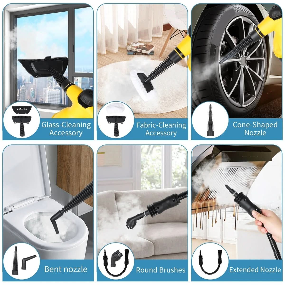 Skanto | Chemical-Free Steam Cleaner with 8 Attachments for Home, Clothes, and Windows