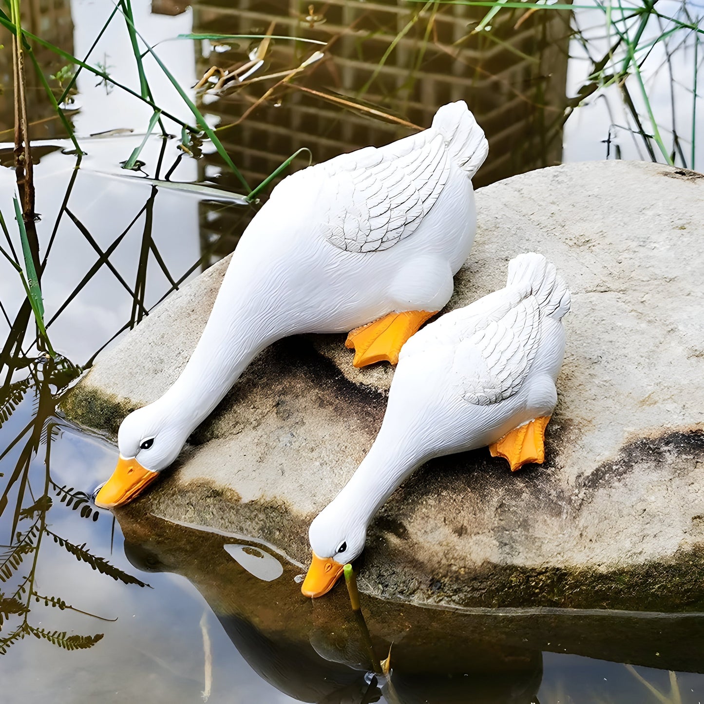 PuddlePals Sculpture – Duck and Goose Figure in Farmhouse Style