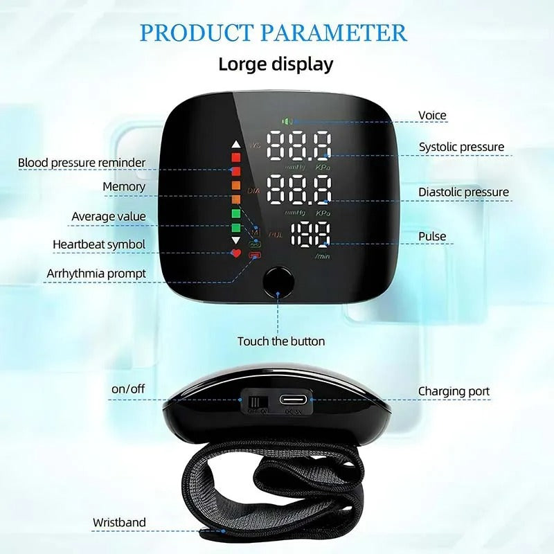 Skanto | Smart Wrist Blood Pressure Monitor – Electronic Portable Sphygmomanometer with Voice Prompts
