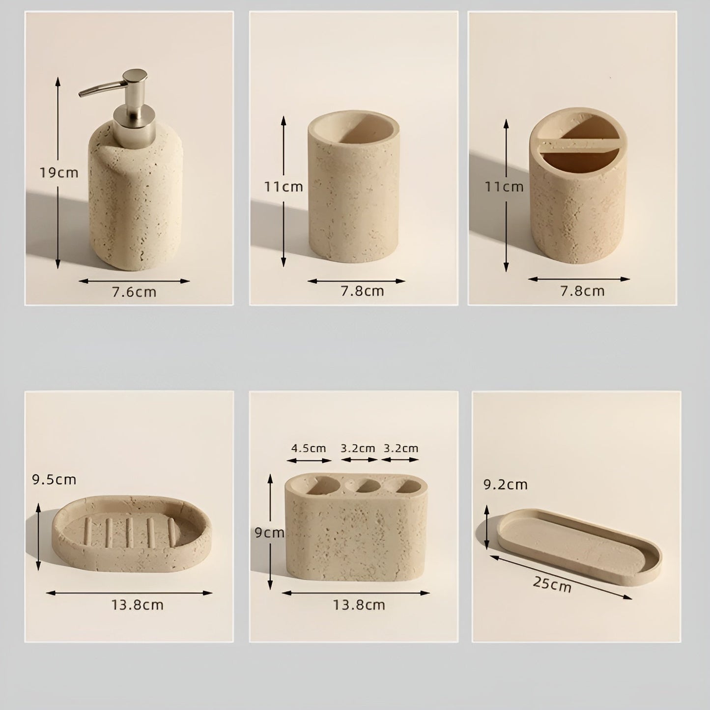 Toothbrush holder made of natural stone – with soap dispenser and tray | Elegant bathroom accessories made of travertine