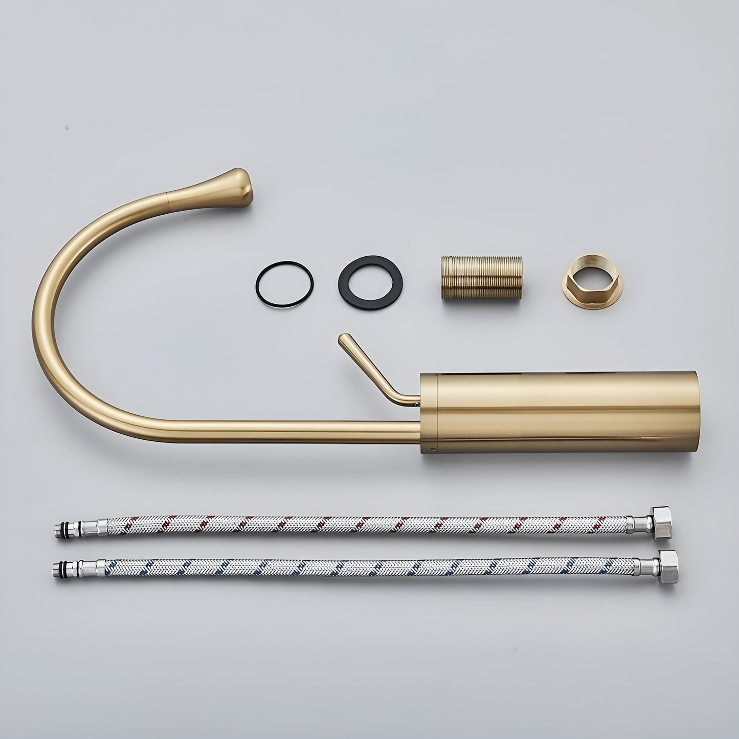 Basin mixer tap with a brushed finish – Deck-mounted tap, hot and cold mixer, brass fitting for residential use