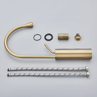 Basin mixer tap with a brushed finish – Deck-mounted tap, hot and cold mixer, brass fitting for residential use
