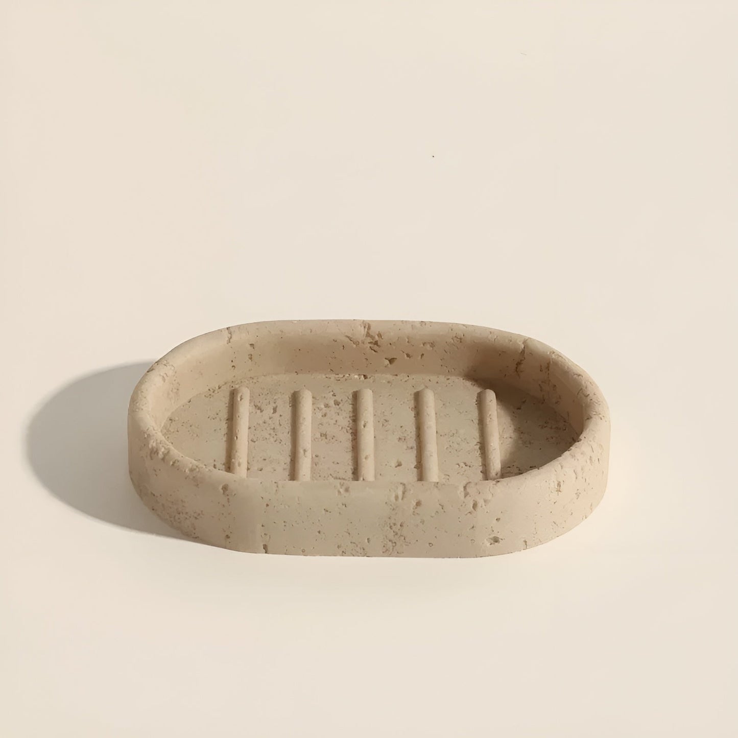 Toothbrush holder made of natural stone – with soap dispenser and tray | Elegant bathroom accessories made of travertine