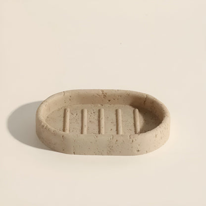 Toothbrush holder made of natural stone – with soap dispenser and tray | Elegant bathroom accessories made of travertine