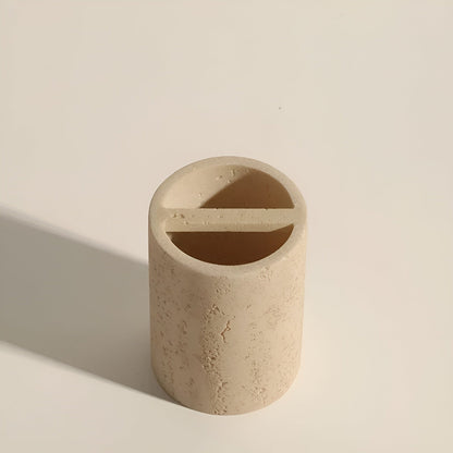 Toothbrush holder made of natural stone – with soap dispenser and tray | Elegant bathroom accessories made of travertine
