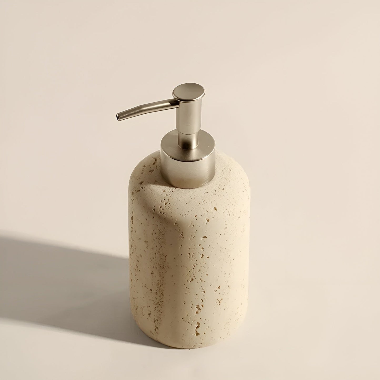 Toothbrush holder made of natural stone – with soap dispenser and tray | Elegant bathroom accessories made of travertine