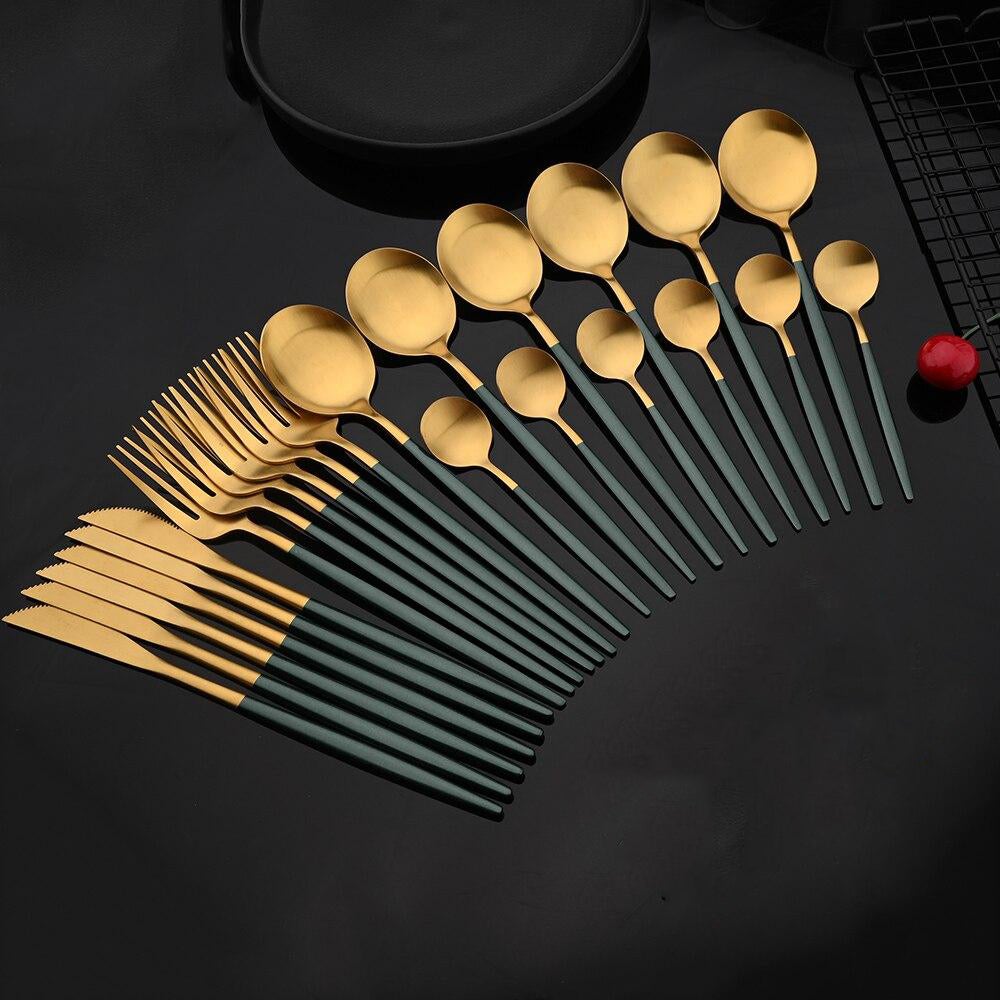 Skanto | RoyalGlimmer Gold Cutlery Set - Gold Cutlery Set for a Luxurious Table Setting