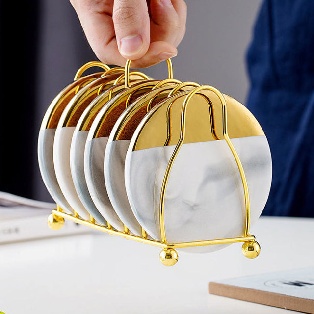 Skanto | Swirled Ceramic Coasters with Holder