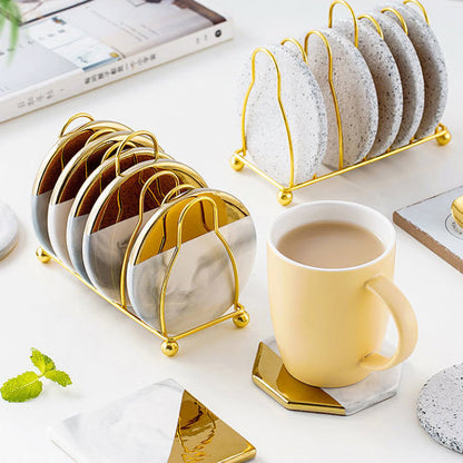 Skanto | Swirled Ceramic Coasters with Holder