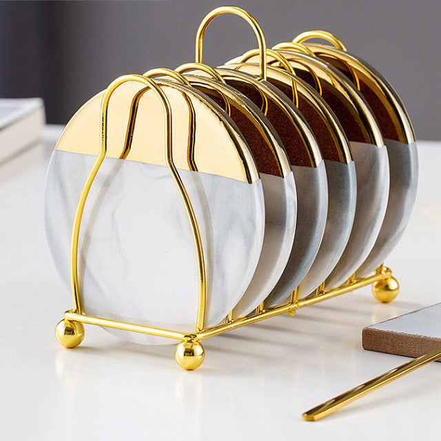 Skanto | Swirled Ceramic Coasters with Holder