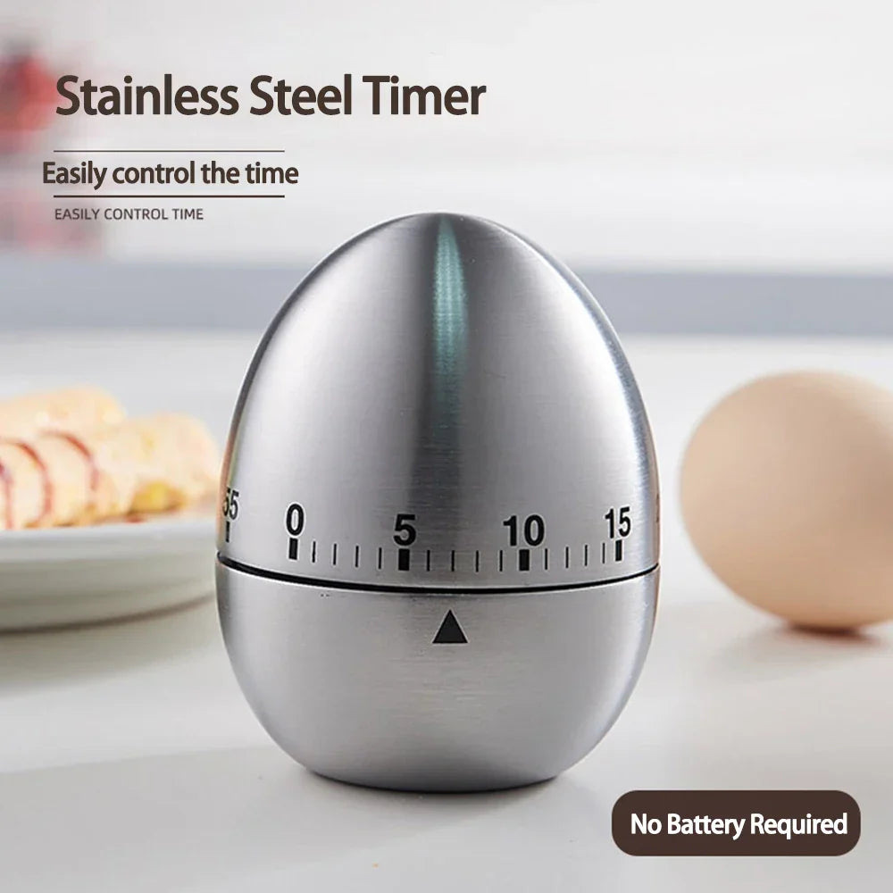 Mechanical Kitchen Timer Wind-Up Stainless Steel Cute Countdown Clock | Bowlift