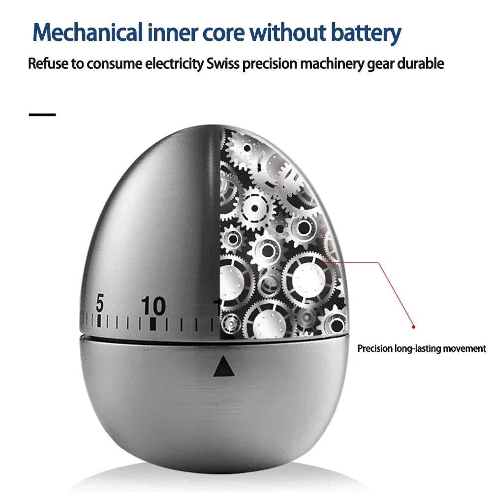 Mechanical Kitchen Timer Wind-Up Stainless Steel Cute Countdown Clock | Bowlift