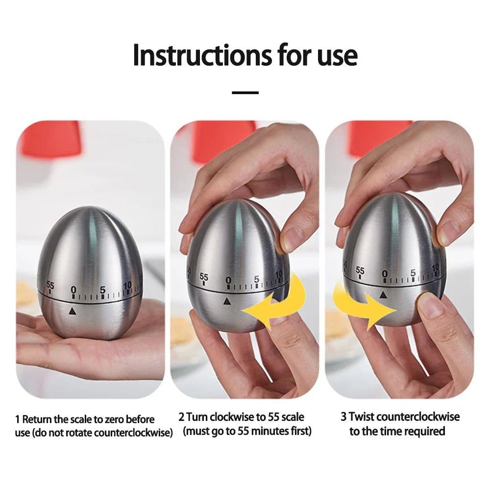 Mechanical Kitchen Timer Wind-Up Stainless Steel Cute Countdown Clock | Bowlift