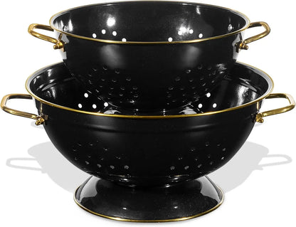 Metal Colander Strainer Baskets with Handles and Solid Base Set of 2 | Bowlift