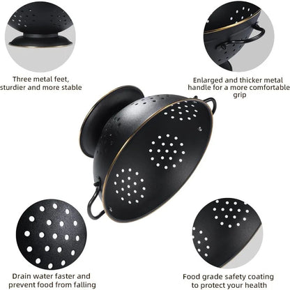 Metal Colander Strainer Baskets with Handles and Solid Base Set of 2 | Bowlift