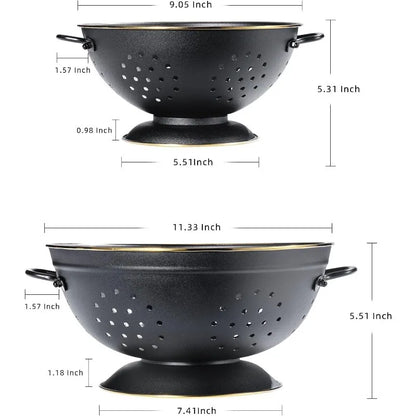 Metal Colander Strainer Baskets with Handles and Solid Base Set of 2 | Bowlift