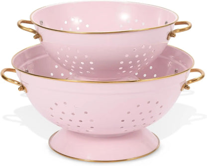 Metal Colander Strainer Baskets with Handles and Solid Base Set of 2 | Bowlift