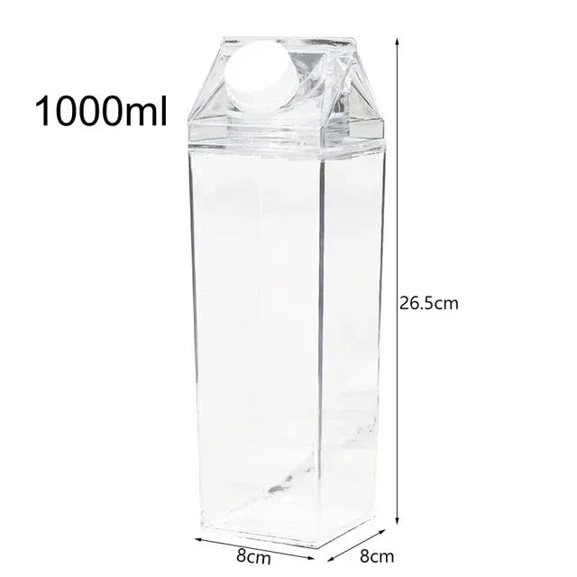 Milk Carton Water Bottle Plastic Square Transparent Drink Storage | Bowlift