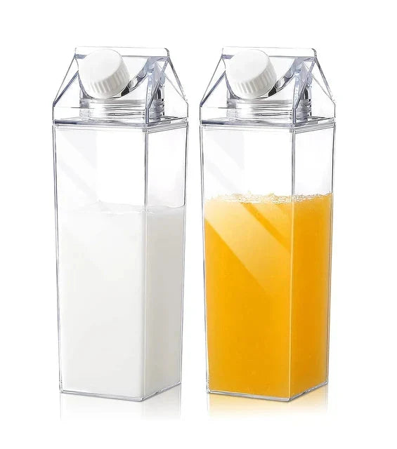 Milk Carton Water Bottle Plastic Square Transparent Drink Storage | Bowlift