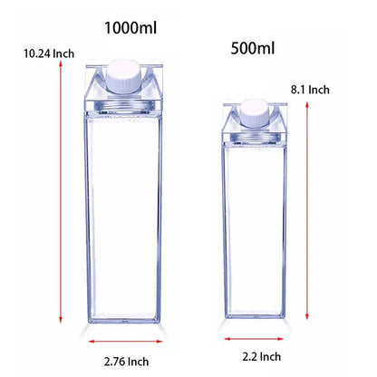 Milk Carton Water Bottle Plastic Square Transparent Drink Storage | Bowlift