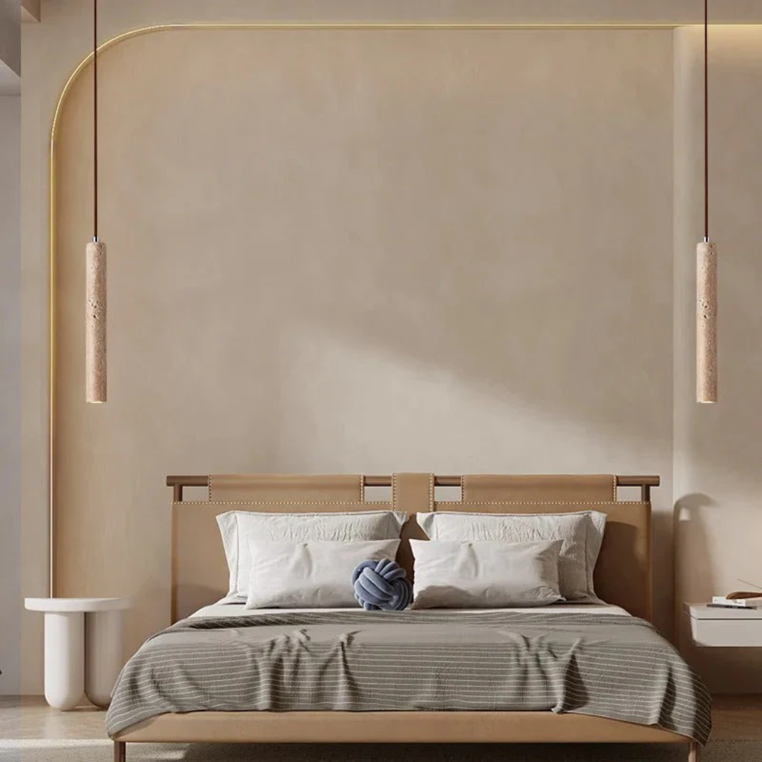 BowLift | Minimalist Travertine Wabi-Sabi Style LED Chandelier - LumoLine