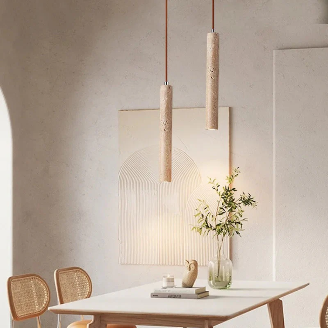 BowLift | Minimalist Travertine Wabi-Sabi Style LED Chandelier - LumoLine