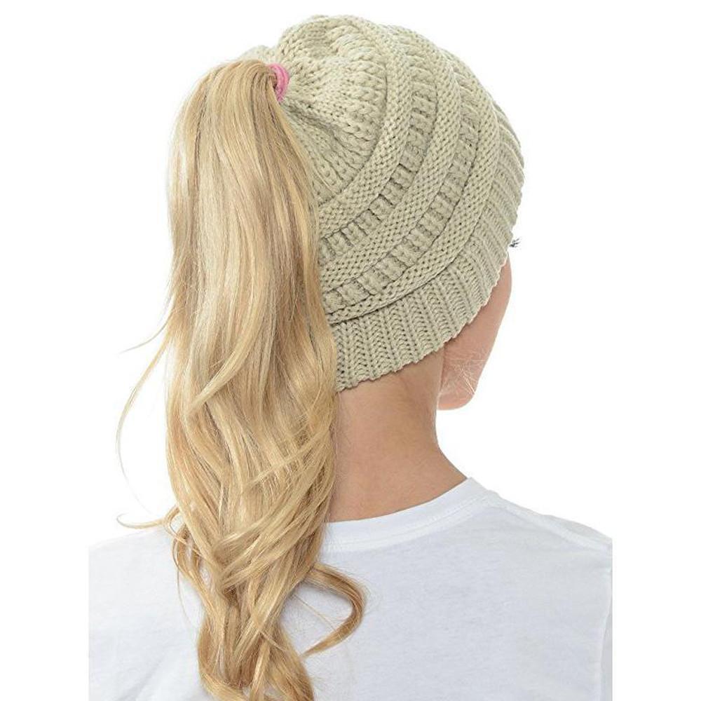 Skanto | Women's Soft Knit Ponytail Hat – Casual Winter Beanie