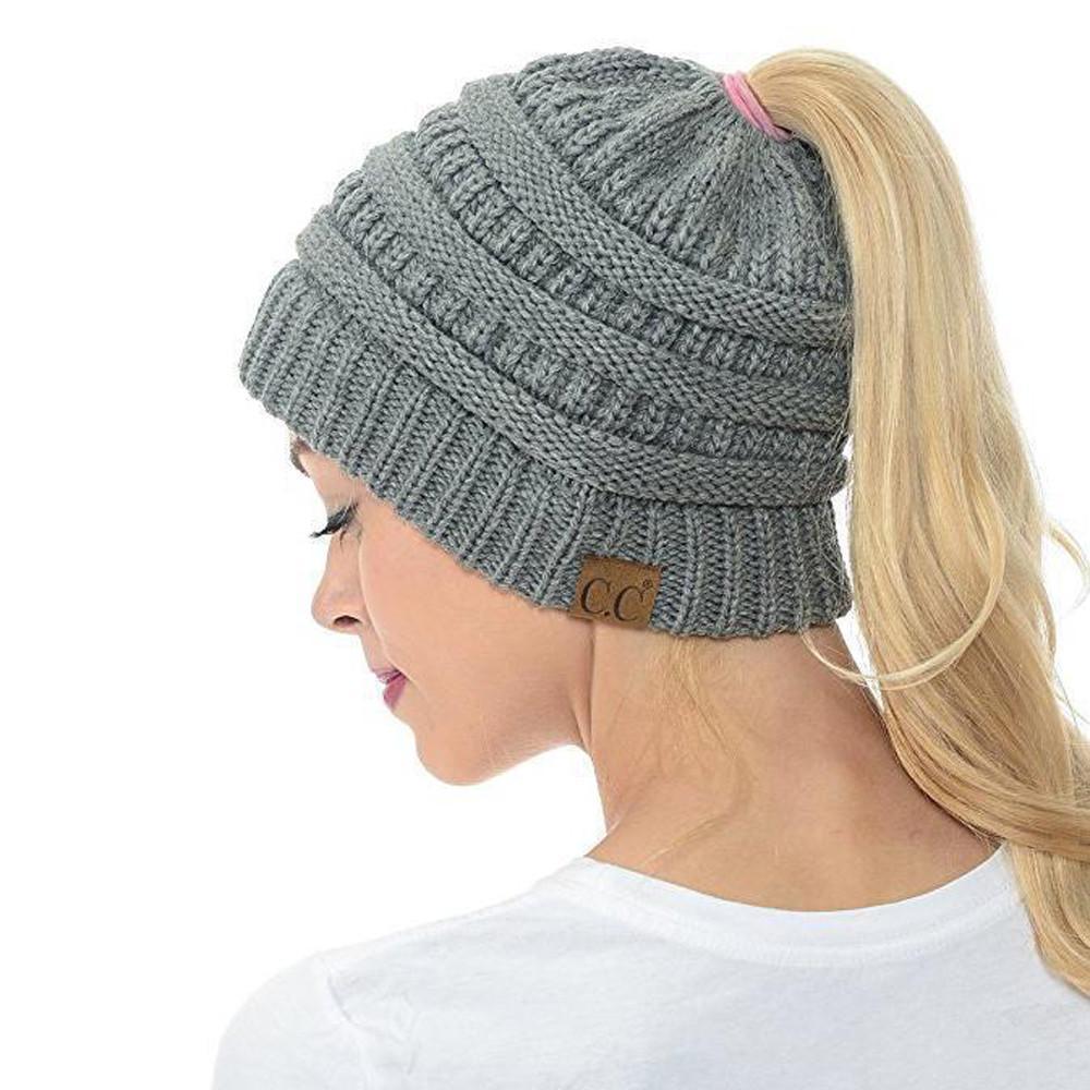 Skanto | Women's Soft Knit Ponytail Hat – Casual Winter Beanie