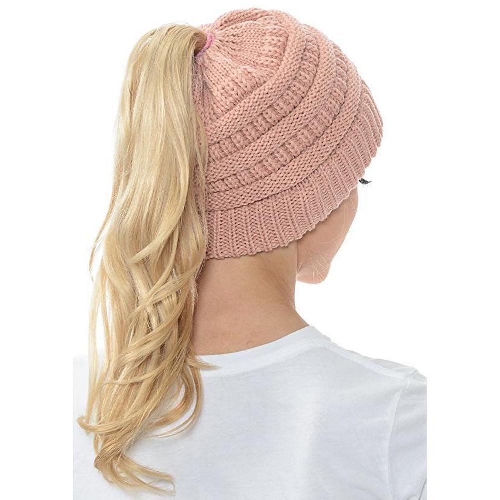 Skanto | Women's Soft Knit Ponytail Hat – Casual Winter Beanie