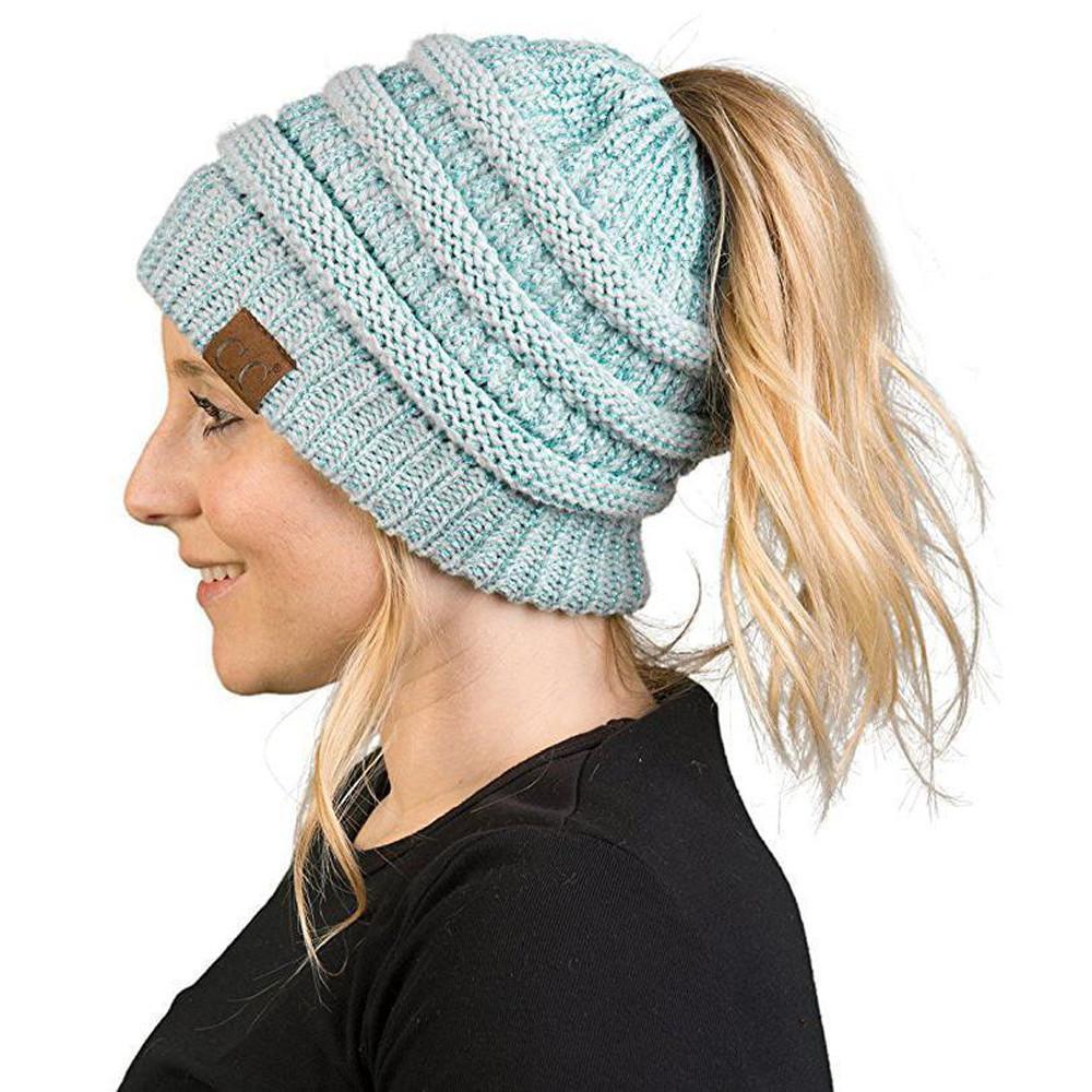 Skanto | Women's Soft Knit Ponytail Hat – Casual Winter Beanie