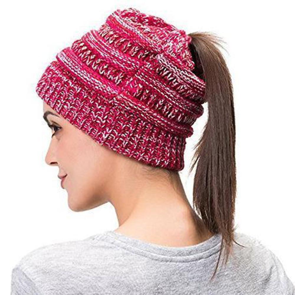 Skanto | Women's Soft Knit Ponytail Hat – Casual Winter Beanie