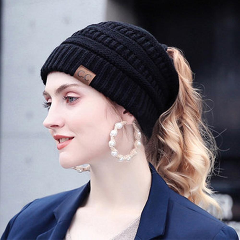 Skanto | Women's Soft Knit Ponytail Hat – Casual Winter Beanie